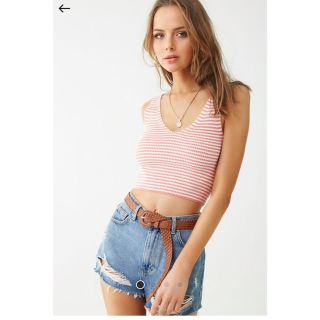 フォーエバートゥエンティーワン(FOREVER 21)のForever21♡Vネックボーダーリブタンクトップ(タンクトップ)