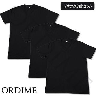 【3枚セット】 Ｖネック Ｔシャツ ブラック 100％綿 無地 半袖 (Tシャツ/カットソー(半袖/袖なし))