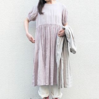 ネストローブ(nest Robe)のnest Robe ネストローブ リネンシャーリングワンピース ピンク(ロングワンピース/マキシワンピース)