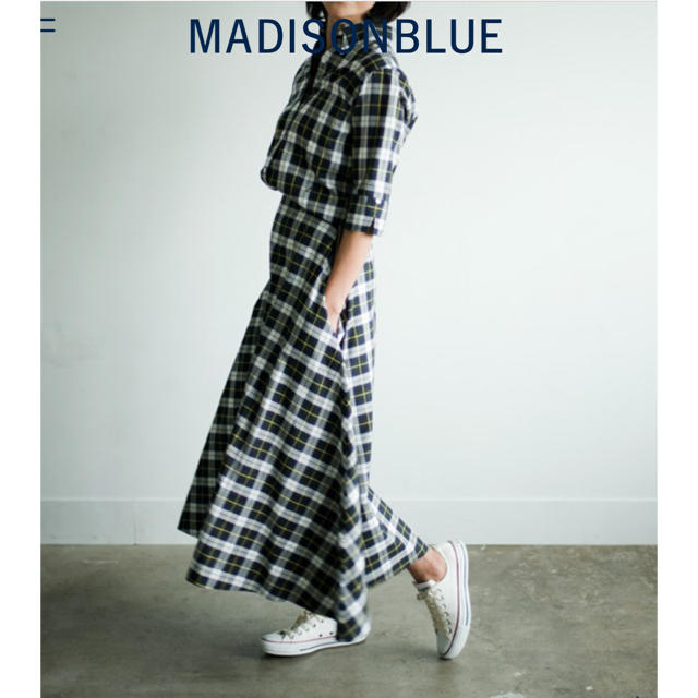 MADISONBLUE(マディソンブルー)の【MADISON BLUEマディソンブルー】グラフチェックパターンミモレスカート レディースのスカート(ロングスカート)の商品写真