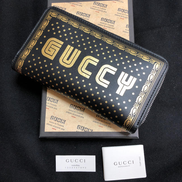 Gucci(グッチ)のグッチ GUCCY ラウンド長財布 ブラック×ゴールド レザー 美品 メンズのファッション小物(長財布)の商品写真
