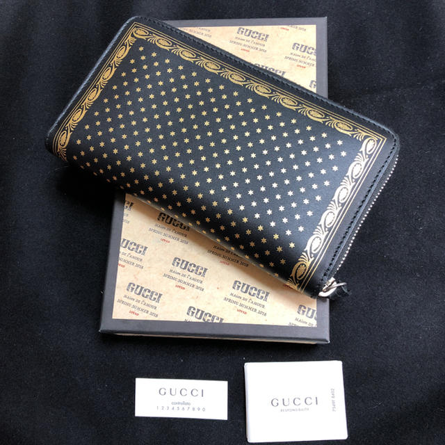 Gucci(グッチ)のグッチ GUCCY ラウンド長財布 ブラック×ゴールド レザー 美品 メンズのファッション小物(長財布)の商品写真