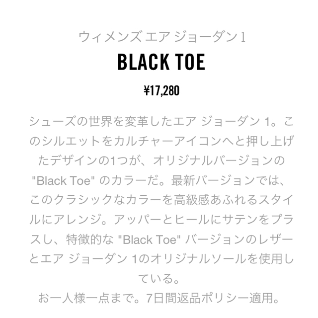 エアジョーダン1  BLACK TOE【22.5cm】