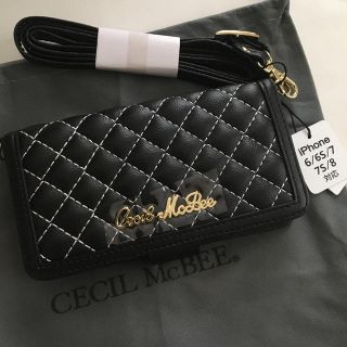 セシルマクビー(CECIL McBEE)の新品 セシルマクビー ショルダー付き ミラー付き iPhoneケース ブラック (iPhoneケース)