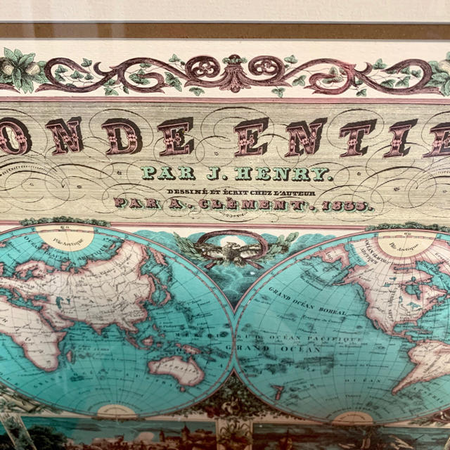 MONDE ENTIER 1835年世界地図の額装 エンタメ/ホビーのアート用品(絵画額縁)の商品写真