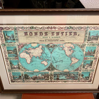 MONDE ENTIER 1835年世界地図の額装(絵画額縁)