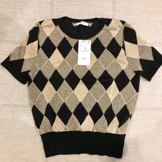 ザラ(ZARA)の新品 未使用 タグ付き ❣️ ZARA ザラ ゴールド 黒 ダイヤ 柄 ニット(ニット/セーター)