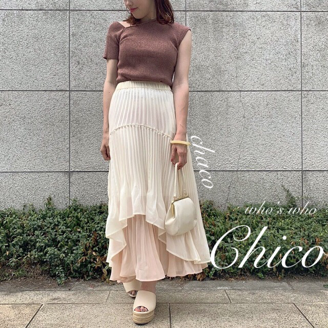 who's who Chico(フーズフーチコ)のAW新作🍂¥7452【Chico】イレヘムティアードプリーツスカート レディースのスカート(ロングスカート)の商品写真