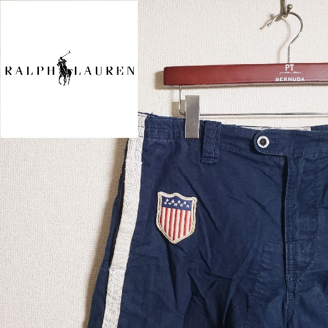 POLO RALPH LAUREN(ポロラルフローレン)のポロ ラルフローレン ショーツ 星条旗 デカロゴ 90s USA アメトラ メンズのパンツ(ショートパンツ)の商品写真