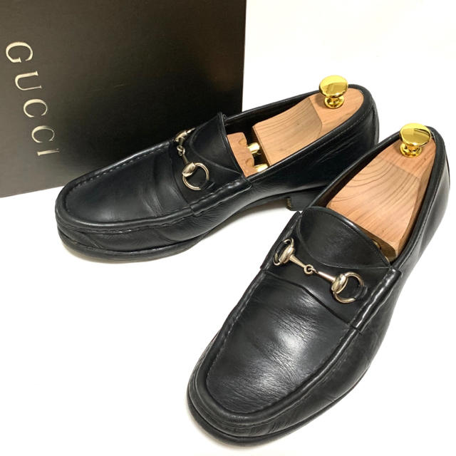 Gucci - GUCCI 41 1/2 E 箱付 ホースビットローファー メンズ ブラック