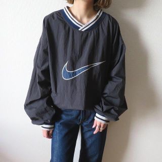 90s ナイキ NIKE 刺繍ロゴ プルオーバー ナイロンジャケット ポケット付