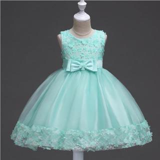 キッズドレス 子供ドレス ガールズドレス 花柄 アップルグリーン　１3０(ドレス/フォーマル)