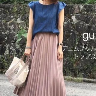 ジーユー(GU)のgu デニムフリルトップス(カットソー(半袖/袖なし))