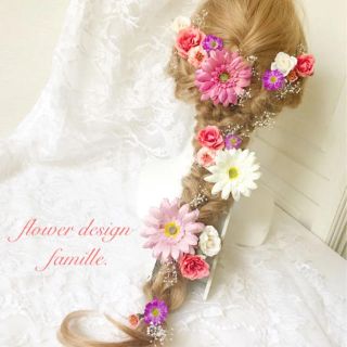 新作♡ラプンツェルヘッドドレス ピンク系ガーベラ・ヘアパーツ/髪飾り/編みおろし(ヘッドドレス/ドレス)