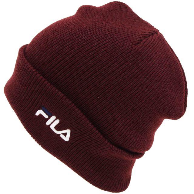 FILA(フィラ)のFILA フィラ ニット帽 リフレクター付き ベーシックロゴ★ダークレッド新品 レディースの帽子(ニット帽/ビーニー)の商品写真