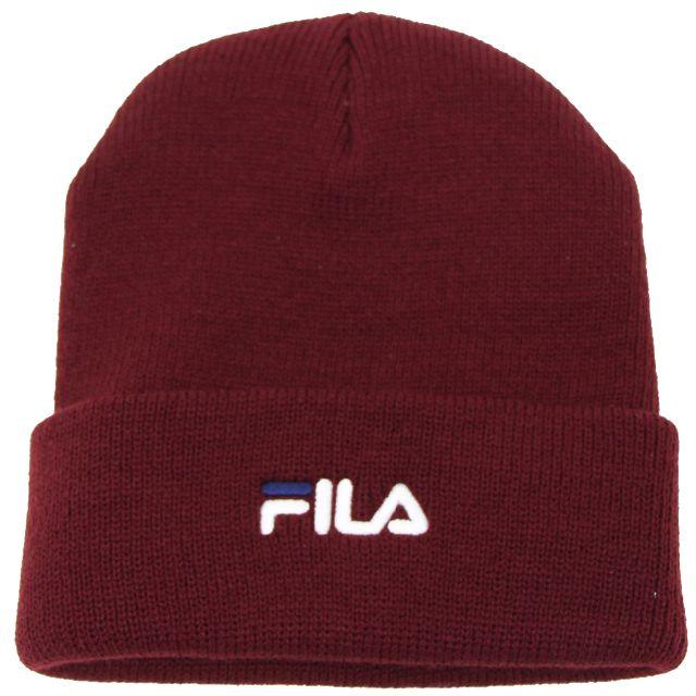 FILA(フィラ)のFILA フィラ ニット帽 リフレクター付き ベーシックロゴ★ダークレッド新品 レディースの帽子(ニット帽/ビーニー)の商品写真