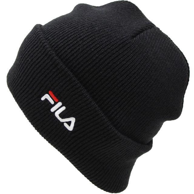 FILA(フィラ)のFILA フィラ ニット帽 リフレクター付き ベーシックロゴ★ブラック【新品】 レディースの帽子(ニット帽/ビーニー)の商品写真