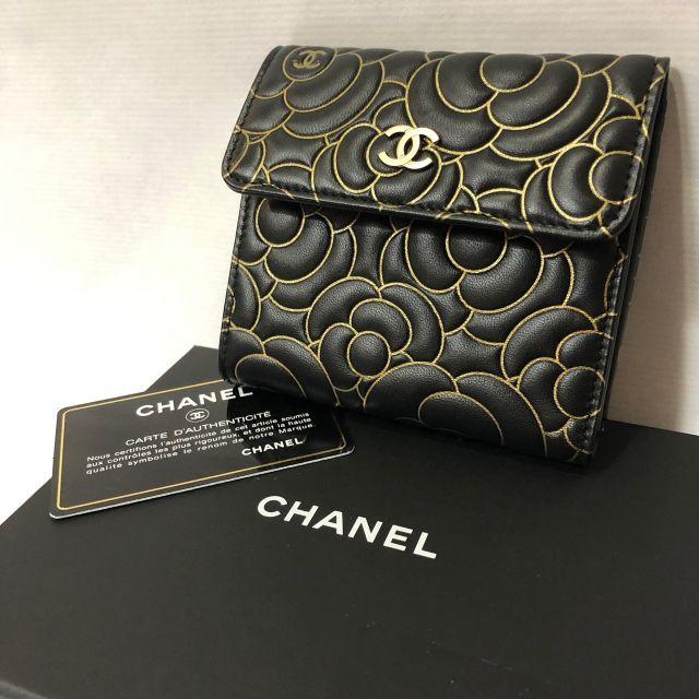 ブラック×ゴールドゴールド金具★新品★正規店購入★CHANEL シャネル 財布 小財布 ブラック カメリア