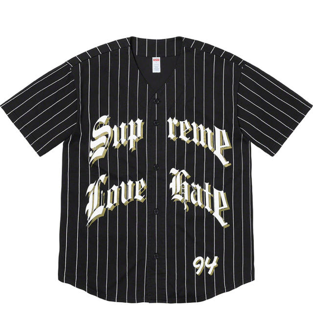 supreme love hate baseball jersey ブラック