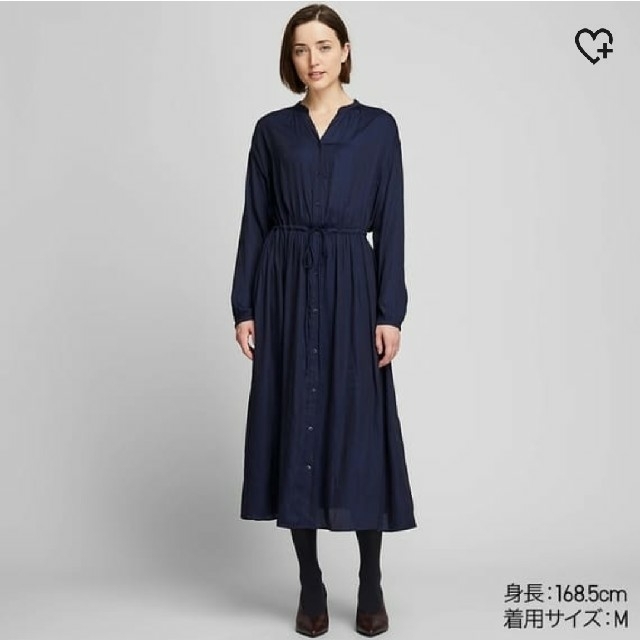 UNIQLO(ユニクロ)のUNIQLO  Vネックロングシャツワンピース  M  ネイビー レディースのワンピース(ロングワンピース/マキシワンピース)の商品写真