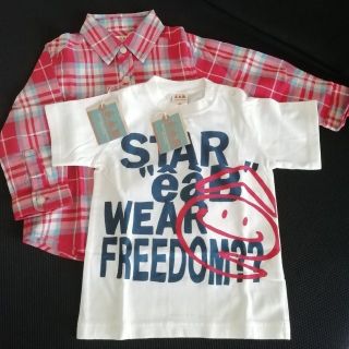 エーアーベー(e.a.B)のBeBe  e.a.B 　白Tシャツ&長袖チェックシャツ(Tシャツ/カットソー)