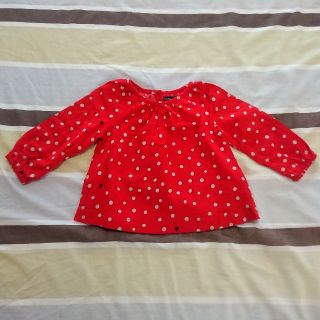 ベビーギャップ(babyGAP)のbabyGap☆長袖ブラウス レッド ベージュドット柄 サイズ80(シャツ/カットソー)