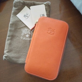 イルビゾンテ(IL BISONTE)の新品 イルビゾンテ 本革 レザー  ウォレット ファスナー 財布 オレンジ(財布)