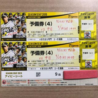 ハンシンタイガース(阪神タイガース)のメッセ引退試合★阪神 vs 中日 9月29日(日) 甲子園 アイビーシート ペア(野球)