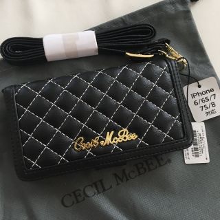 セシルマクビー(CECIL McBEE)の新品 セシルマクビー ショルダー付き ミラー付き iPhoneケース ブラック(iPhoneケース)