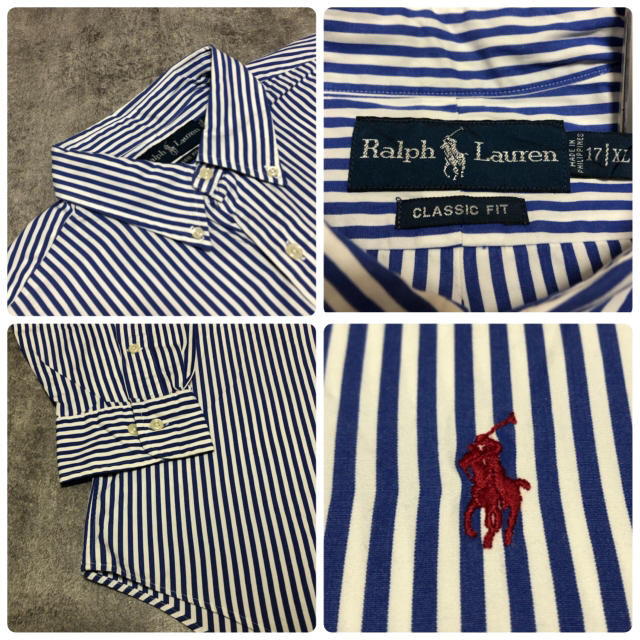 Ralph Lauren(ラルフローレン)の【激レア】ラルフローレン☆ワンポイント刺繍ロゴ入りストライプビッグシャツ 90s メンズのトップス(シャツ)の商品写真