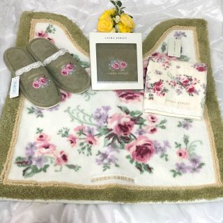 ローラアシュレイ(LAURA ASHLEY)のローラアシュレイ❤️【新品】薔薇のトイレタリー 4点セット(グリーン/アイボリー(トイレマット)