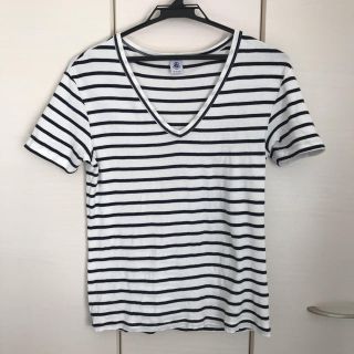 プチバトー(PETIT BATEAU)のプチバトー マリニエールVネックボーダー半袖(カットソー(半袖/袖なし))