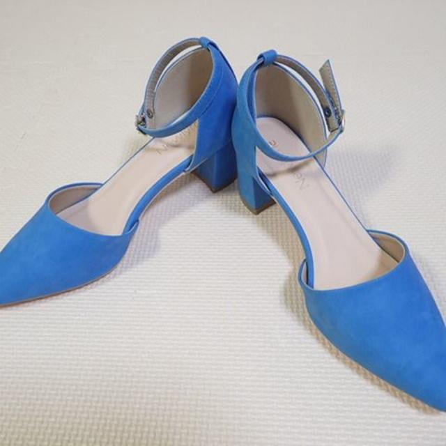 夢展望(ユメテンボウ)の6cmヒールポインテッドセパレートパンプス チャンキー ブルー レディースの靴/シューズ(ハイヒール/パンプス)の商品写真