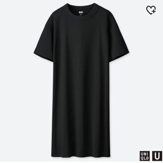 ユニクロ(UNIQLO)のユニクロ  クルーネックTワンピース  ブラックL  美品(ひざ丈ワンピース)