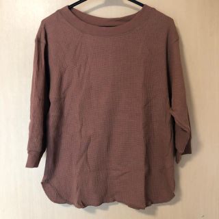 ユニクロ(UNIQLO)のUNIQLO ワッフルクルーネックT七分袖 サイズM ブラウン ユニクロ(Tシャツ(長袖/七分))