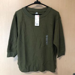 ユニクロ(UNIQLO)のUNIQLO ワッフルクルーネックT七分袖 サイズM オリーブ(Tシャツ(長袖/七分))