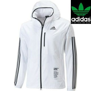 アディダス(adidas)の★新品 アディダス 収納式フード搭載、裏起毛、 透湿 ウインドブレーカー 白 M(ナイロンジャケット)