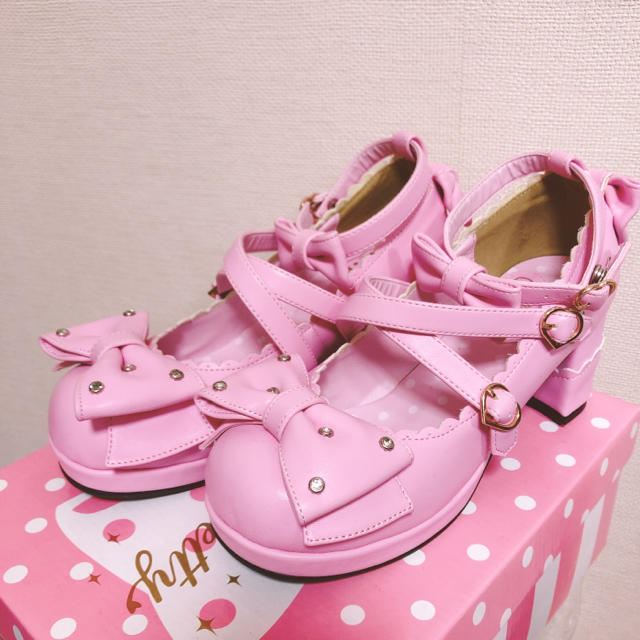 Angelic Pretty(アンジェリックプリティー)の宝石リボンシューズ ピンク Sサイズ レディースの靴/シューズ(ハイヒール/パンプス)の商品写真