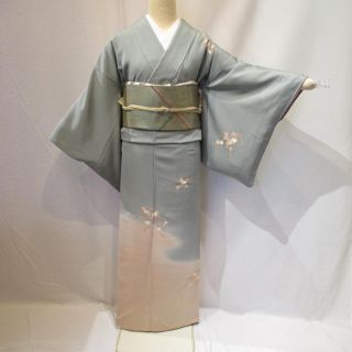 1655グレーボカシ訪問着 袷単品(着物)