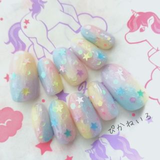 ゆめかわ♡パステル星ショートオーバルネイル