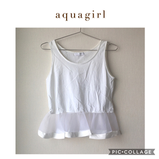 アクアガール(aquagirl)の異素材 ノースリーブ トップス オーガンジー フレア ホワイト タンクトップ 白(カットソー(半袖/袖なし))