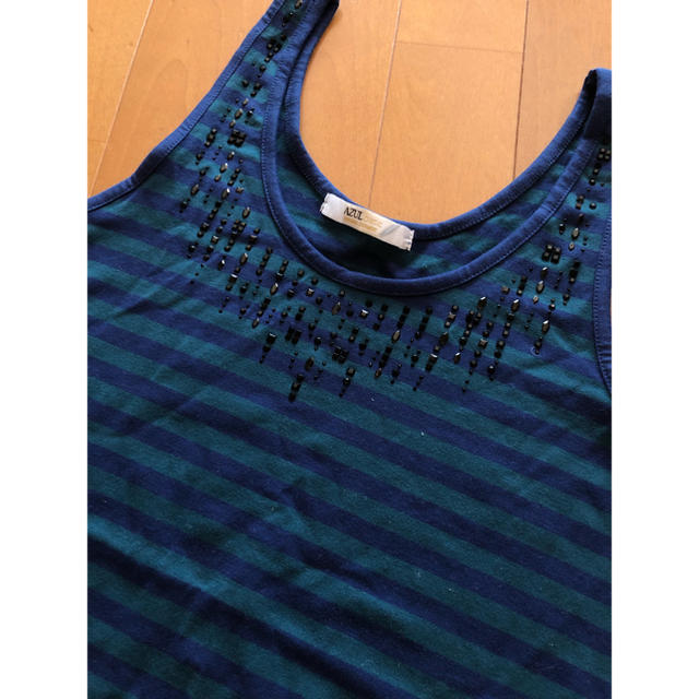 moussy(マウジー)の美品♡AZUL by moussy タンクトップ ボーダー ビーズ レディースのトップス(タンクトップ)の商品写真