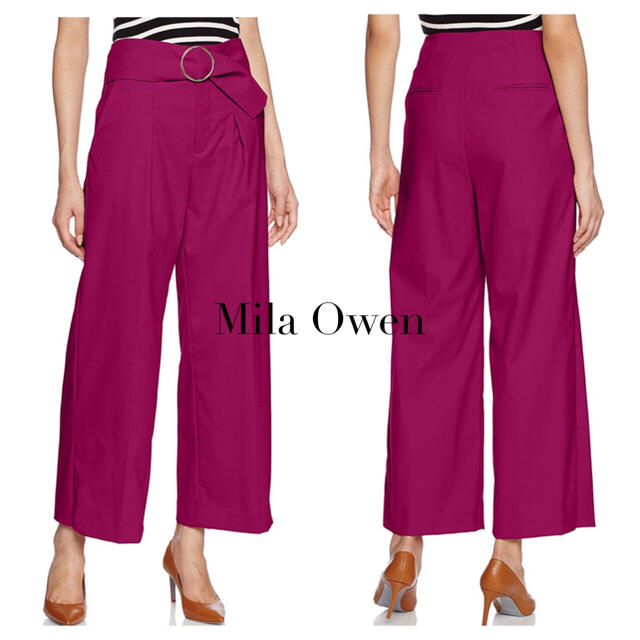 Mila Owen(ミラオーウェン)のMila Owen 太ベルト付ハイウエストワイドパンツ レディースのパンツ(カジュアルパンツ)の商品写真