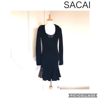 サカイ(sacai)のSACAI ネイビー リブニットワンピース(ひざ丈ワンピース)