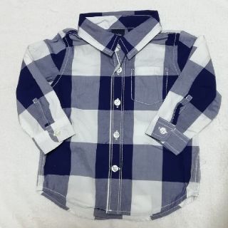 ベビーギャップ(babyGAP)の新品　baby gap ブルー&ホワイトブロックチェック長袖シャツ80cm(シャツ/カットソー)