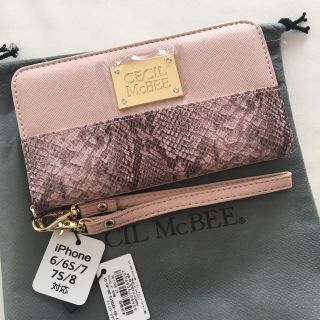 セシルマクビー(CECIL McBEE)の新品 セシルマクビー パイソン柄 手帳型 iPhoneケース ピンク(iPhoneケース)