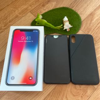 アップル(Apple)の[美品/おまけ付]iPhoneX space gray 256GB SIMフリー(スマートフォン本体)