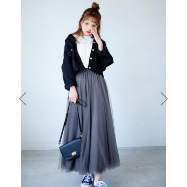 GRL(グレイル)の今田美桜 sweet10月掲載 チュールロングスカート  グレー レディースのスカート(ロングスカート)の商品写真