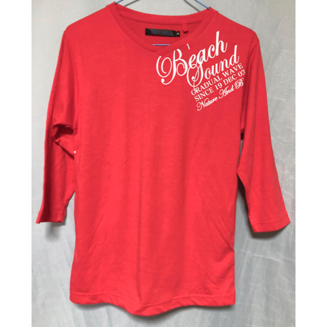 BEACH SOUND(ビーチサウンド)のBeach sound 七分袖Tシャツ 朱赤×白プリント メンズのトップス(Tシャツ/カットソー(七分/長袖))の商品写真