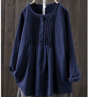 タック入りチュニック　ネイビー（表記:3XL）(チュニック)